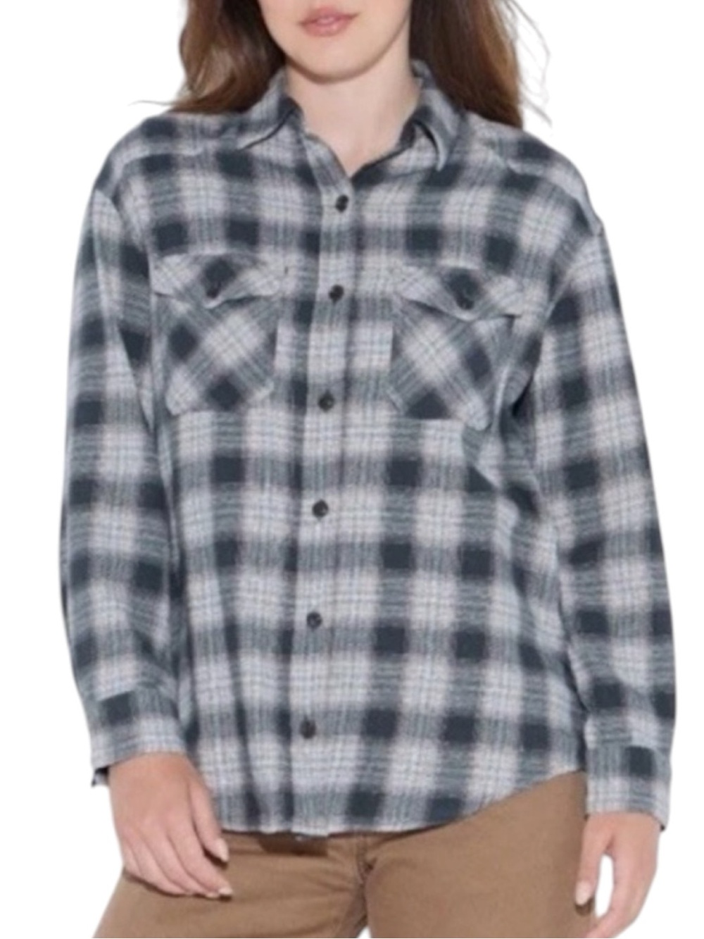 Wild Fable Woman's Oversized Black Plaid Flannel Shirt